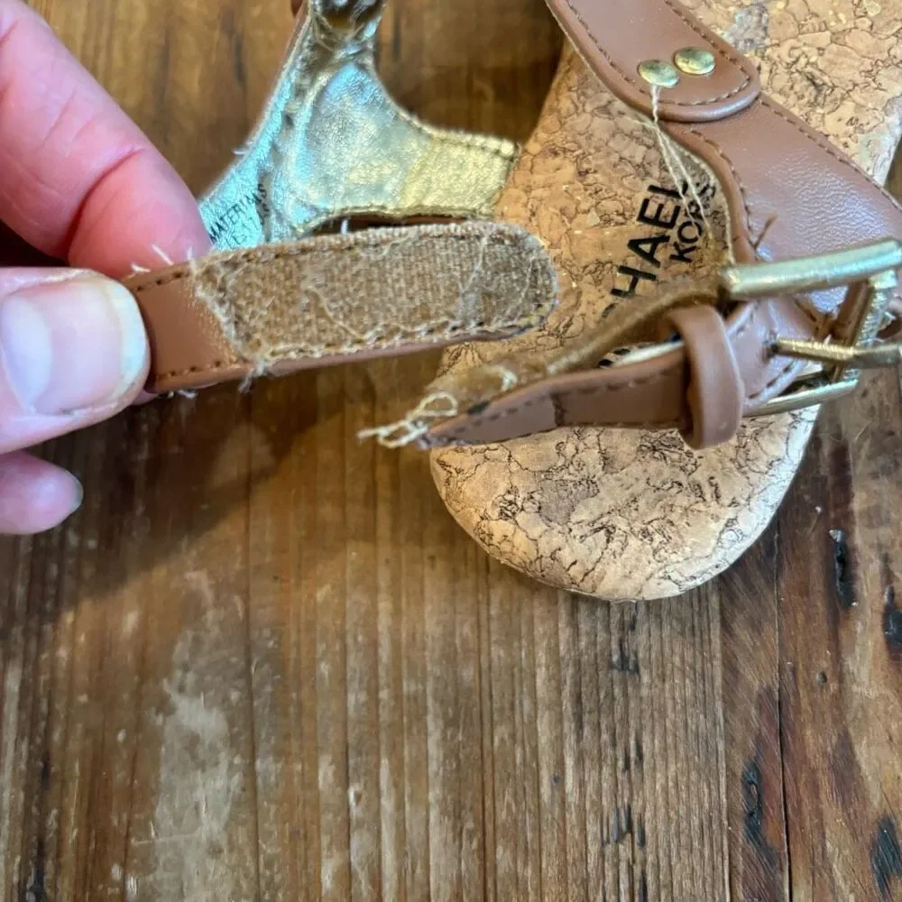 Michael Kors T Strap Sandals Cognac Brown Strap Back Size 10